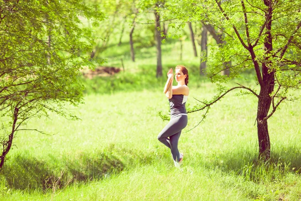 Молода дівчина робить йогу в парку — стокове фото