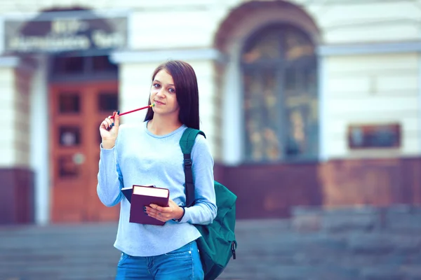 Uma foto de um estudante universitário étnico estudando no campus — Fotografia de Stock