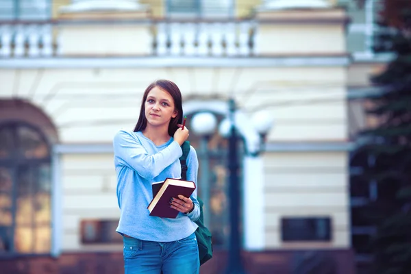 Uma foto de um estudante universitário étnico estudando no campus — Fotografia de Stock