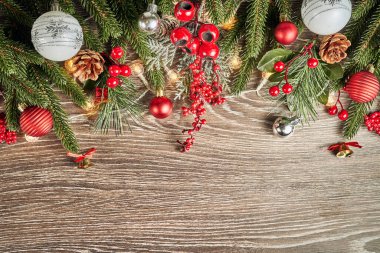 Noel ve Yeni Yıl tatili üst görünüm sınır tasarım afişi arka planı                                         