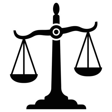 Hukuk terazisi simgesi. Beyaz arkaplanda izole edilmiş web tasarımı için basit kanun ölçekli vektör simgesi çizimi