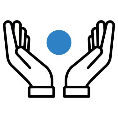 El ve küreyle destek, bakım ve koruma kavramı, basit, grafik ve minimalist bir şekilde güvenlik, umut ve yardımı temsil eder.