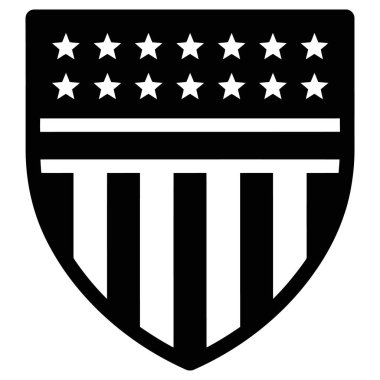 Amerikan gururunu bu cesur siyah-beyaz kalkan tasarımıyla kutlayın. Yıldızlar ve çizgiler, vatansever projeler ve heyecanlı etkinlikler için mükemmel.