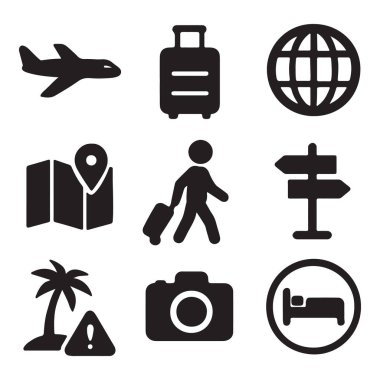 Bu seyahat ikonlarıyla bir sonraki macerana hazır ol. Broşürler, web siteleri ya da sosyal medya kampanyaları için mükemmel. Şimdi indir ve gezgin şehvetine ilham ver.!