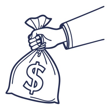 Bir çanta dolusu para, zenginlik, finans ve yatırımın sembolü, iş, pazarlama ve finansal okur yazarlık içeriği için ideal bir el çizgisi.