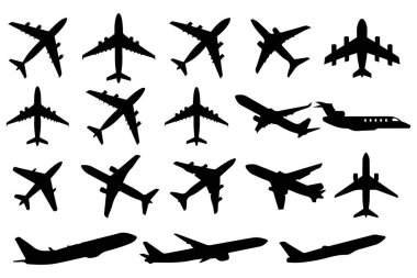 Tasarımlarınızı bu şık uçak siluetleriyle yükseltin. Seyahat acenteleri, havacılık şirketleri ya da uçuş ve macera arayan herkes için mükemmel..