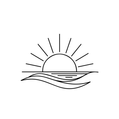 Logolar, markalaşma veya sosyal medya için okyanus dalgaları üzerinde minimum gün doğumu. Huzurlu, modern tasarım elementi projenize huzur ve sükunet katacak..