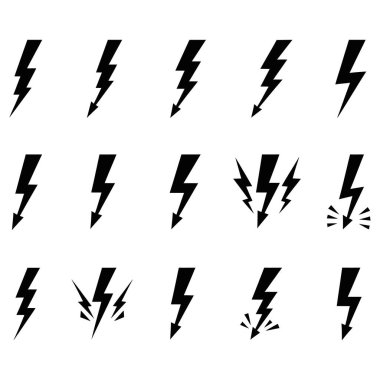 Çarpıcı tasarımlar için güçlü yıldırım simgeleri. Projelerinize enerji ve modern bir sınır eklemek için mükemmel. Güç ve heyecan verici kavramları iletin.
