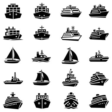 Klasik tekne simgeleriyle yelken açın! Bu basit tasarımlar, broşürler, web siteleri ve logolar için mükemmeldir..