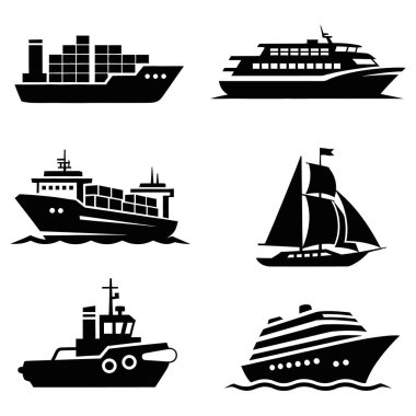 Çarpıcı gemi simgeleri denizcilik atmosferi yaratır! Ulaşım, seyahat veya gezi temaları için mükemmel, logolara, uygulamalara ve markalaşma projelerine modern bir dokunuş eklemek.