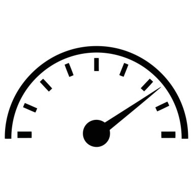 Beyaz yarı dairesel ölçekte siyah iğne içeren düz ölçü simgesi..