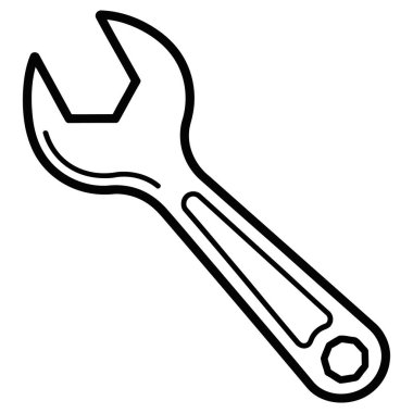Wrench Taslak Simgesi, Spanner Basit Satır Sanatı, Siyah ve Beyaz Tamir Aracı