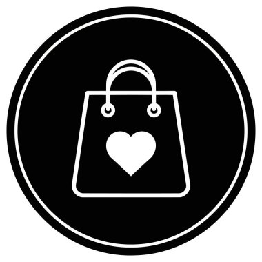 Alışveriş Torbası Simgesi, Alışveriş Torbası Kalp Sembolü, Minimalist Sevgililer Günü Hediye Simgesi