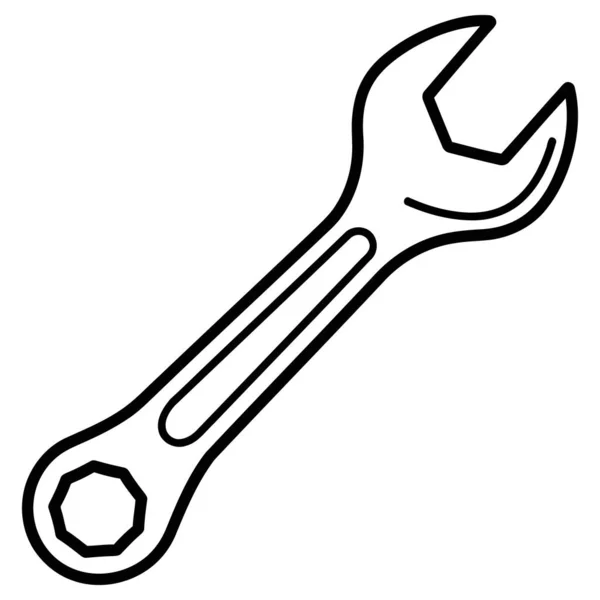 Open End Wrench Illustration, Combination Wrench Symbol, Black and White Spanner Graphic