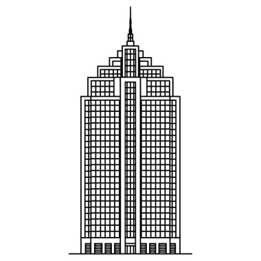 Modern Gökdelen Binası Tasarımı, Şehir Mimarisi Siyah ve Beyaz Simgesi, İzole Tasarım