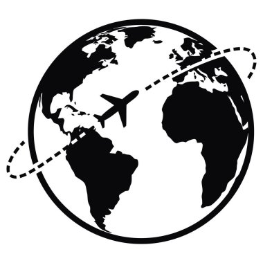Dünya Seyahat Uçağı Rotası: Küresel Yolculuklar İçin Siyah ve Beyaz Tasarım.