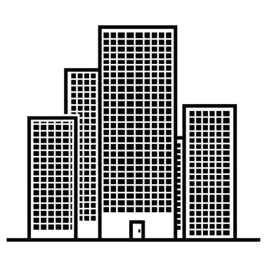 Basit Vektör Şehir Şeması Simgesi, Gökdelenler ve Binalar, Minimalist Şehir Manzarası Silueti