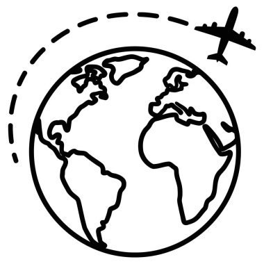 Global Air Travel: Dünya Harita ve Uçak Rotası, Uluslararası Turizm Konsepti.