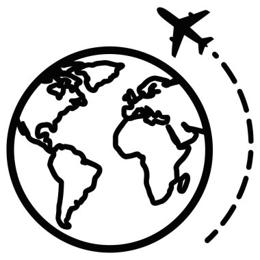 Küresel Seyahat Konsepti: Dünya Çevresinde Uçan Uçak, Siyah ve Beyaz Görüntü