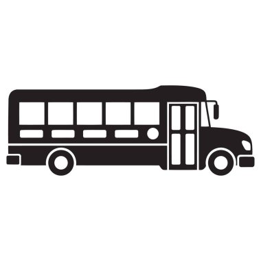 Minimalist Okul Otobüs Simgesi, Okula Dönüş için Vektör İllüstrasyonu, Ulaşım.