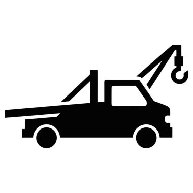 Çekici Araç Simgesi İllüstrasyonu, İzole Edilmiş Siyah Vektör Tasarımı