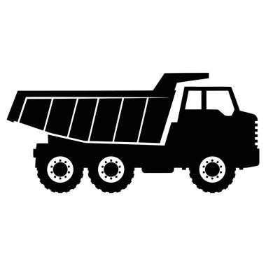 Geniş Lastikleri ve Kargo Yatağı olan Ağır Görevli Döküm Kamyonu Silueti.