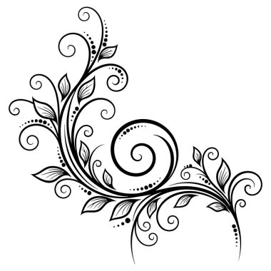 Dekorasyon için Siyah ve Beyaz olarak Zarif Çiçek Girdabı Vektör Tasarım Elementi