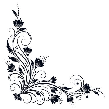 Siyah ve Beyaz Çiçek Köşesi Düğün Davetiyeleri ve Dekorasyonu İçin Tasarım Elemanı.