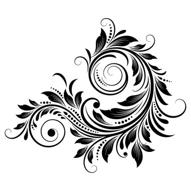 Dekoratif Siyah ve Beyaz Çiçek Girdap Süsleme Tasarım Vektörü İllüstrasyonu