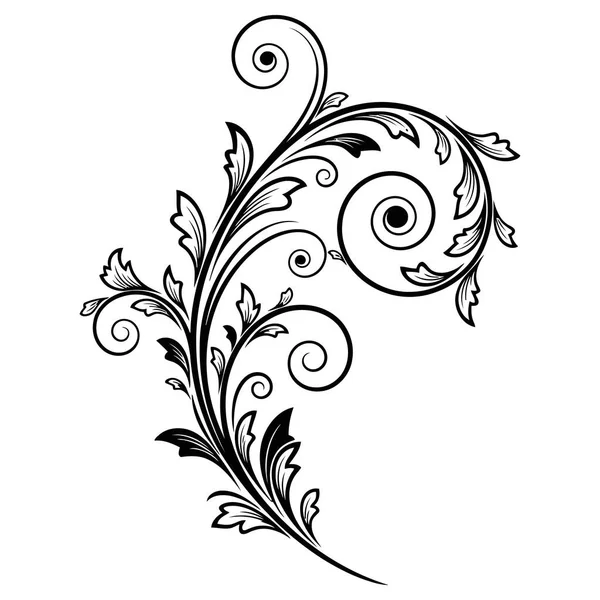 Dönen Siyah Çiçek Süsleme Vektör İllüstrasyonu, Beyaz Arkaplanda İzole Tasarım Elementi