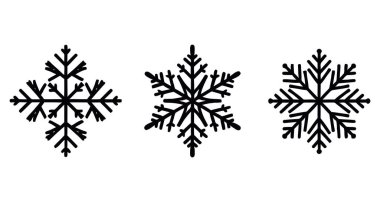 Beyaz Arkaplanda Kış Tatilleri İçin Basit Siyah ve Beyaz Kar Tanesi Şekilleri