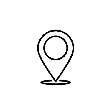 Harita işaretçilerini, GPS navigasyonunu ve hedef işaretlerini temsil eden temiz vektör ana hatlı iğne simgesi. Dijital tasarım projeleri, web ve uygulamalar için çok yönlü sembol.