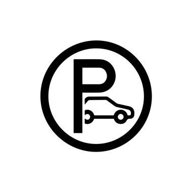 Arabalar için park yerini temsil eden basit siyah beyaz simge.