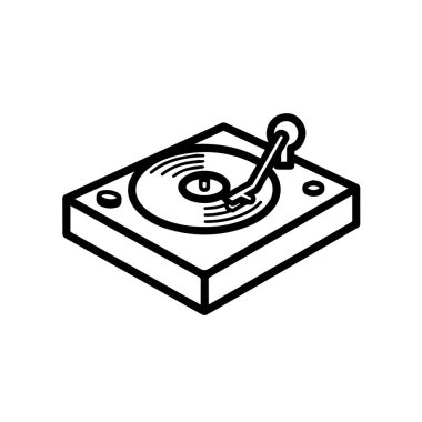 Klasik bir turntable 'ın müzik, retro ve eğlence amaçlı tasarımlar için mükemmel bir plak plağı çalmasının izometrik çizgisi çizimi.
