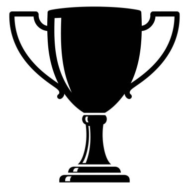 Klasik bir kupa kupasının basit siyah silueti. Zaferi, başarıyı, şampiyonluğu, ödülü ve başarıyı temsil ediyor. Spor, yarışma ve tanınma temaları için ideal.