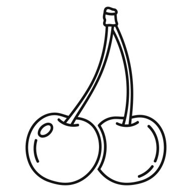 Minimalist, temiz bir çizgi, gövdelerine bağlı iki kiraz ağacını tasvir eder. Yemek blogları, sağlık odaklı tasarımlar ya da basit yaz çizimleri için ideal. Vektör grafiği.
