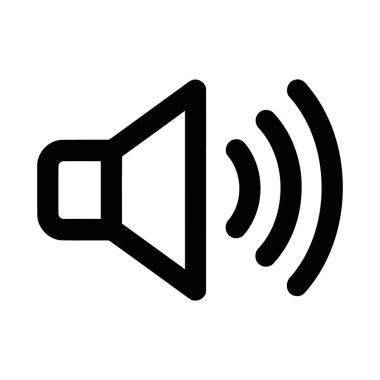 Ses dalgaları dışa doğru yayılan, sesi veya sesi sembolize eden bir hoparlörü tasvir eden basit bir siyah simge.