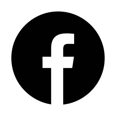 Beyaz bir Facebook logosu. Siyah bir arkaplanı var. Düz beyaz bir zemin..