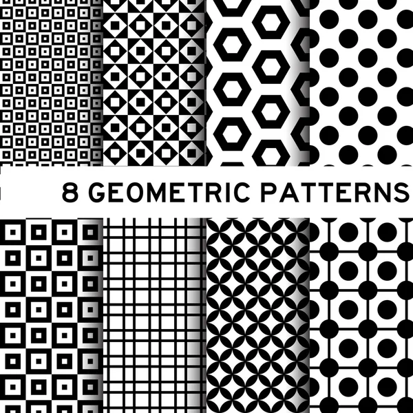 8 schwarz-weiße geometrische Muster — Stockvektor