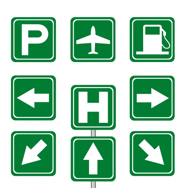 Servicio de automovilista verde y señal de transporte con poste — Vector de stock