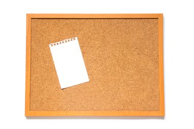 Corkboard beyaz arka plan hakkında kağıt