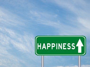 Yeşil ulaşım işareti mavi gökyüzü mutluluk açıklamalarıyla ile 