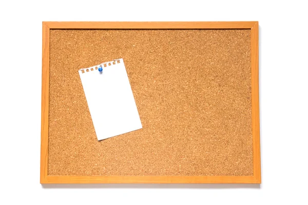 Corkboard με χαρτί που διατίθενται σε άσπρο φόντο — Φωτογραφία Αρχείου
