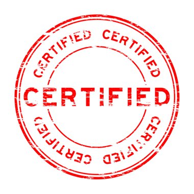 Grunge kırmızı pul beyaz arka plan üzerinde sertifikalı