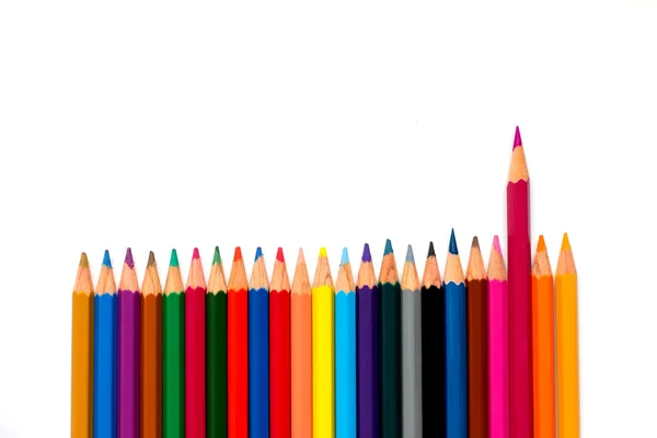 Row of color pencil placed on white background — Stock Photo, Image