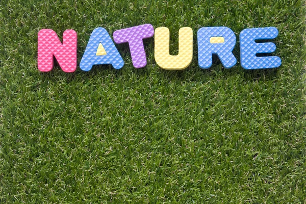 Nature wording on green artificial grass background — Stock Photo, Image