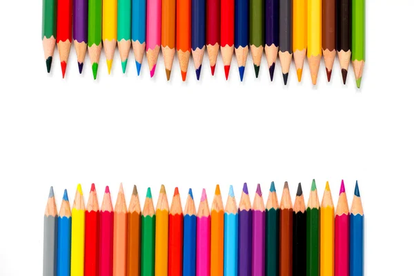 Row of color pencil placed on white background — Stock Photo, Image