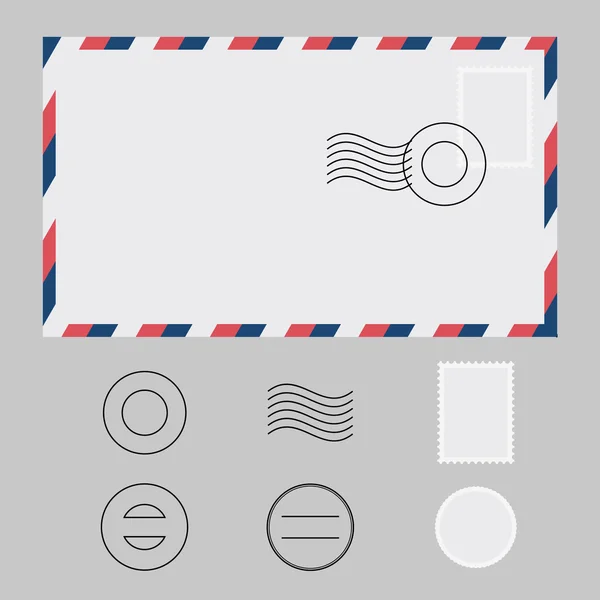 Set envelop, stempel, postmark en water mark — Stockvector