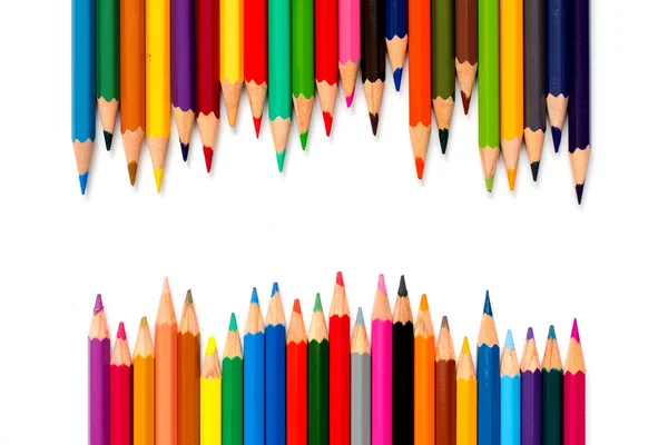 Row of color pencil placed on white background — Stock Photo, Image