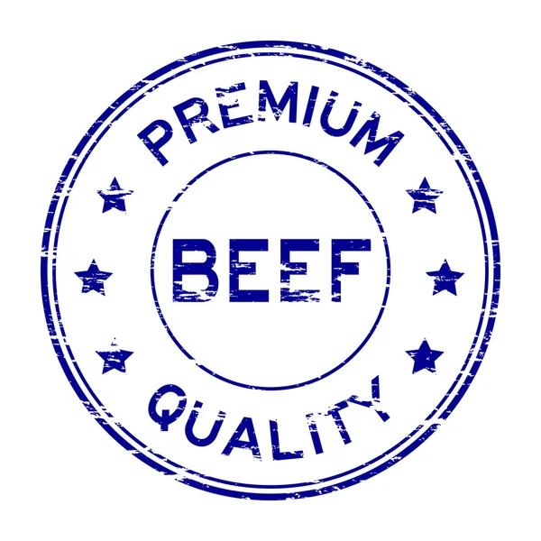 Grunge kék marha- és prémium minőségű gumibélyegző — Stock Vector